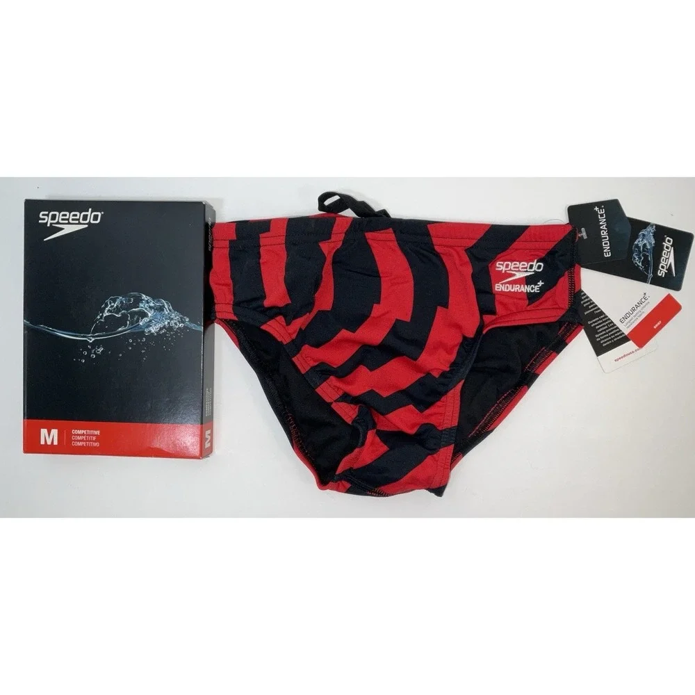 NIP Men's Speedo Competitive Endurance+ Vortex Maze Brief Trunks Red Black 28